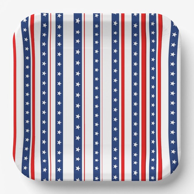 Stars Paper Plate (Red, white and blue holiday celebration paper plates.  )