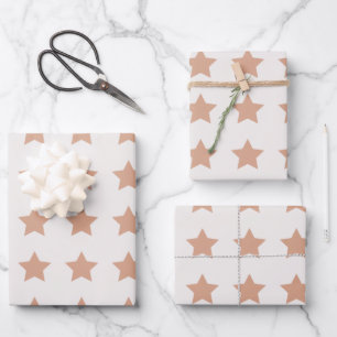 Stars Pattern Beige Earth Tones Wrapping Paper Sheet