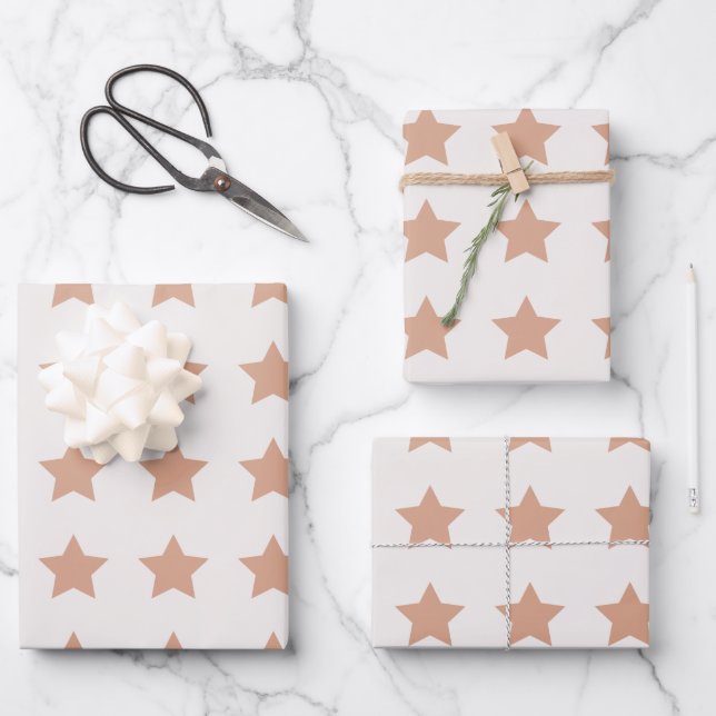 Stars Pattern Beige Earth Tones Wrapping Paper Sheet (Front)