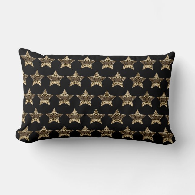 Stars Pattern Black Gold Look Elegant Christmas Lumbar Cushion (Front)