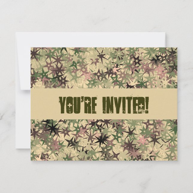 Stars Pattern in Camo Colours - Birthday Party Invitation (Front)