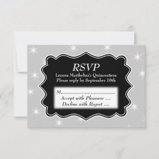 Stars Pattern in Grey and White Quinceanera RSVP Card