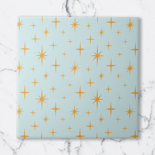 Stars Pattern Mid Century Modern Orange Aqua Tile