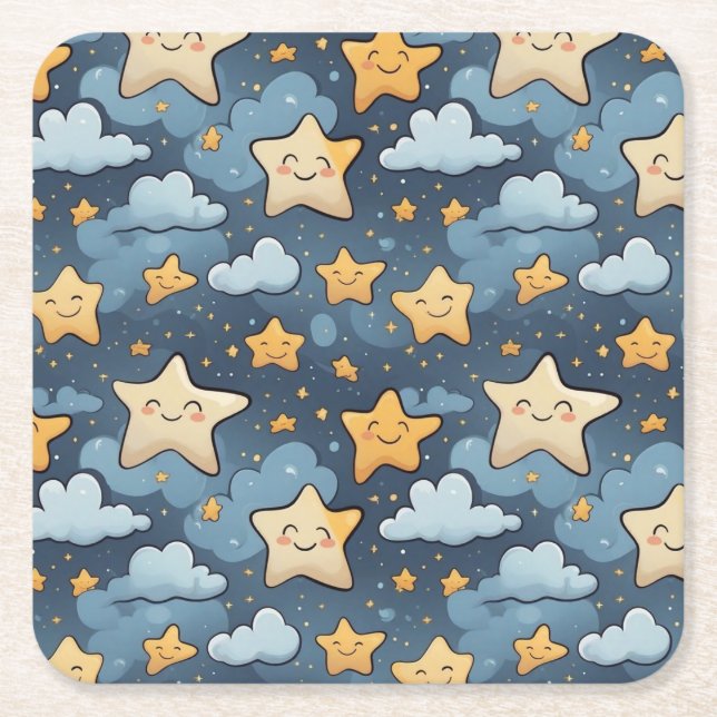 Stars pattern square paper coaster (Front)