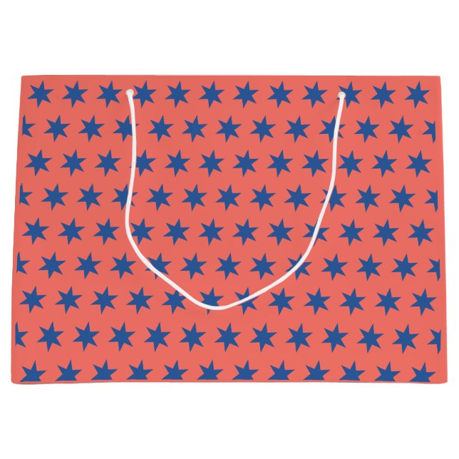 Stars Pattern Trending Colours Coral Blue Large Gift Bag (Front)