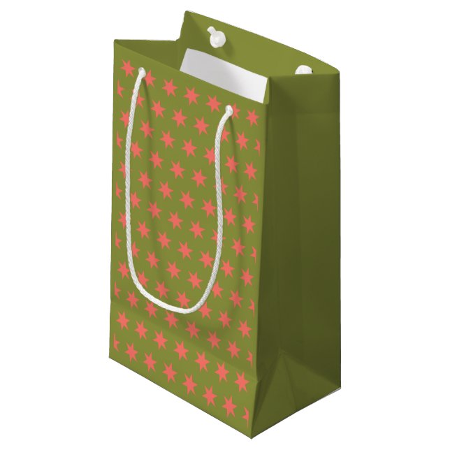Stars Pattern Trending Colours Green Coral Small Gift Bag (Front Angled)