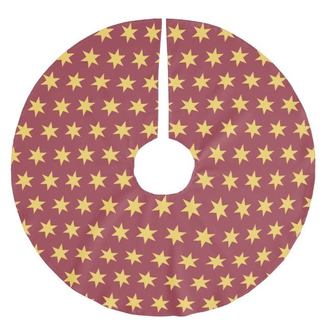 Stars Pattern Trending Colours Maroon Gold Brushed Polyester Tree Skirt (Front)