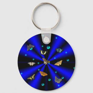 Stars, Pearls and Butterfly on black and blue Key Ring