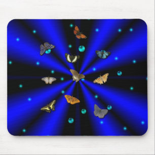 Stars, Pearls and Butterfly on black and blue Mouse Mat