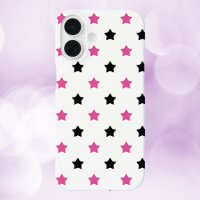 Stars Pink Black Pattern White Background