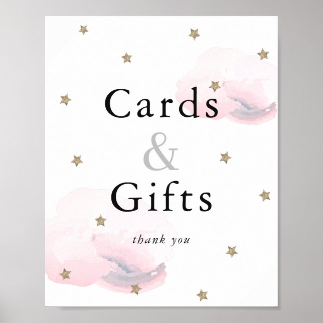 Stars Pink Clouds Baby Shower Cards & Gifts Sign (Front)