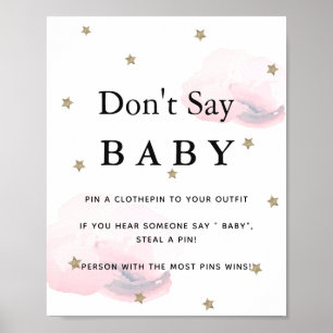 Stars & Pink Clouds Baby Shower Don't Say Baby Poster
