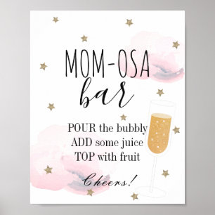 Stars & Pink Clouds Baby Shower Mum-osa Bar Poster