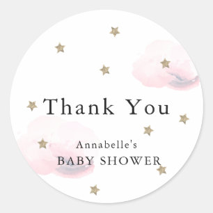 Stars & Pink Clouds Baby Shower Thank You Sticker