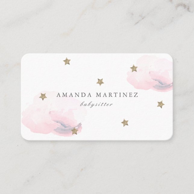 Stars & Pink Clouds White Business Card (Front)