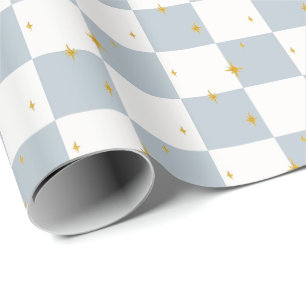Stars plaid Check magical sage blue  Wrapping Paper