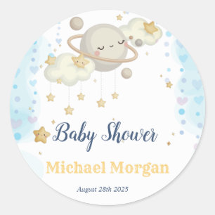 Stars Planet Clouds Blue Baby Shower Classic Round Sticker