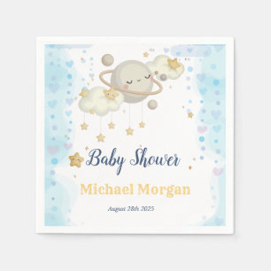 Stars Planet Clouds Blue Baby Shower Napkin