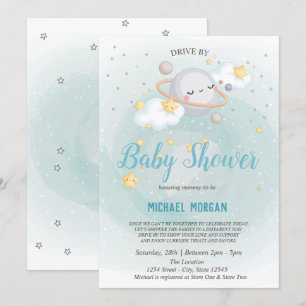Stars,Planet,Clouds Drive By Baby Shower Invitation