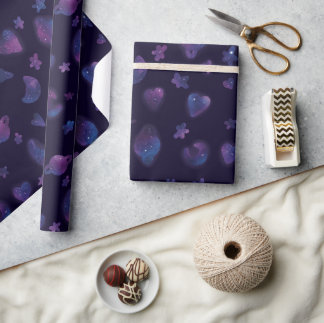 Stars, Planets, and Hearts Wrapping Paper