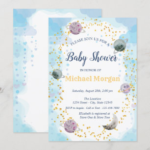 Stars Planets Blue Baby Shower  Invitation
