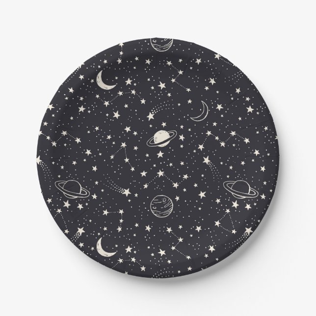 Stars & Planets Pattern Paper Plate (Front)