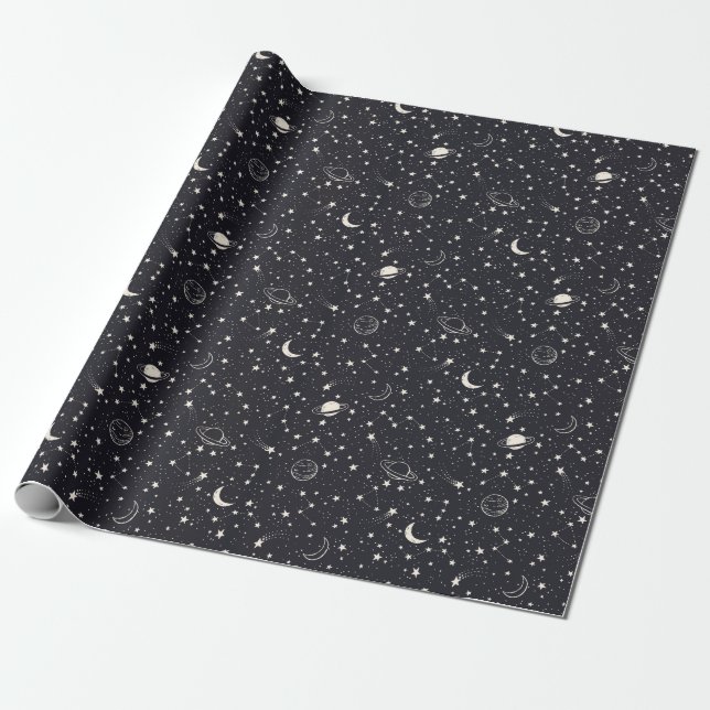 Stars & Planets Pattern Wrapping Paper (Unrolled)