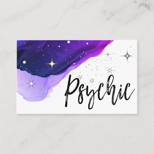 *~* Stars Psychic Medium Watercolor Purple Business Card (Front)