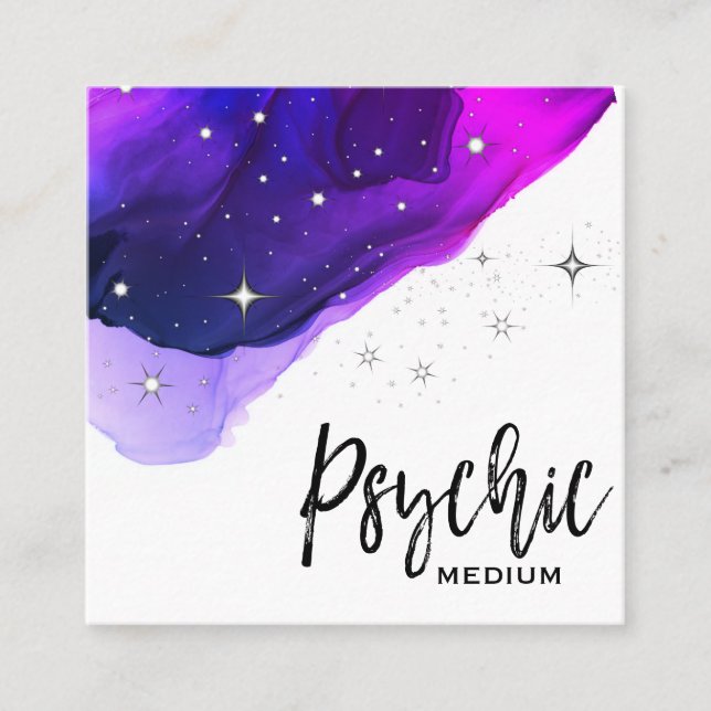 *~* Stars Psychic Medium Watercolor Square Business Card (Front)