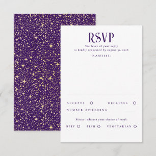 Stars Purple and Gold Wedding RSVP Card
