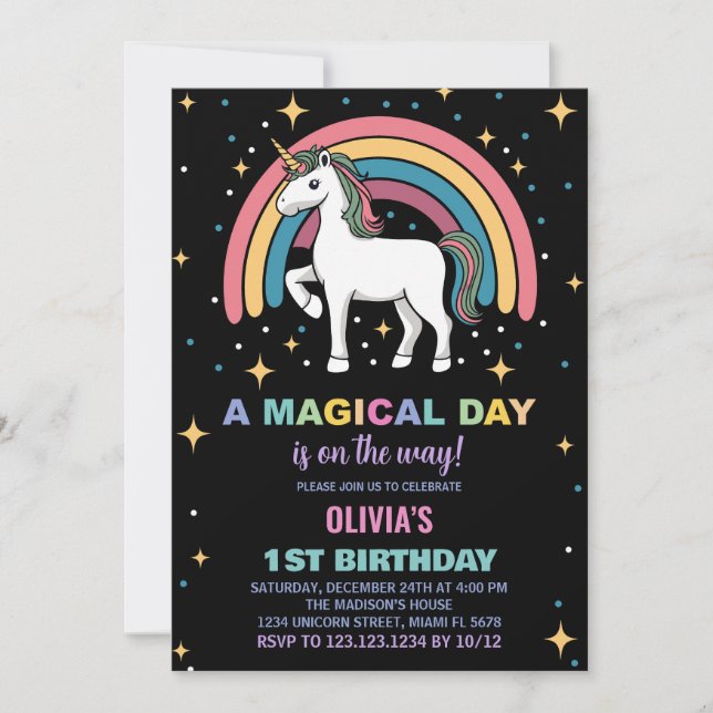 Stars Rainbow Unicorn Birthday Invitations (Front)