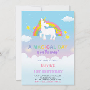 Stars Rainbow Unicorn Birthday Invitations