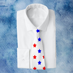 Stars Red Blue Pattern White Background Tie