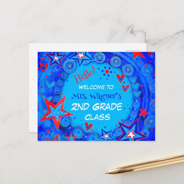 Stars Red White Blue Back To School Student Holiday Postcard (Front/Back In Situ)