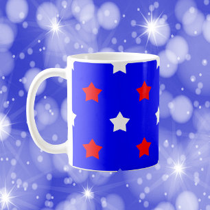 Stars Red White Pattern Blue Background Coffee Mug