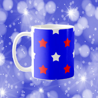 Stars Red White Pattern Blue Background Coffee Mug