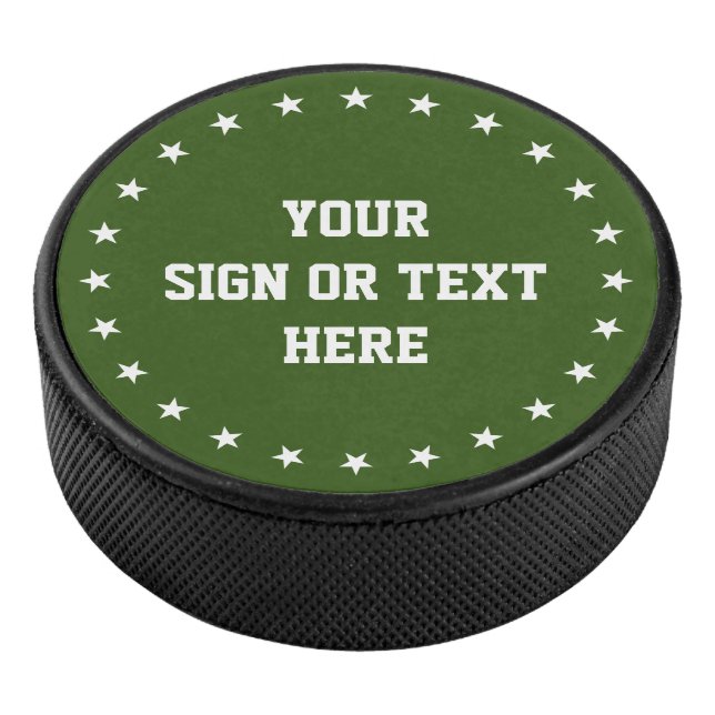 Stars Ring white + your colour, sign or text Hockey Puck (3/4)