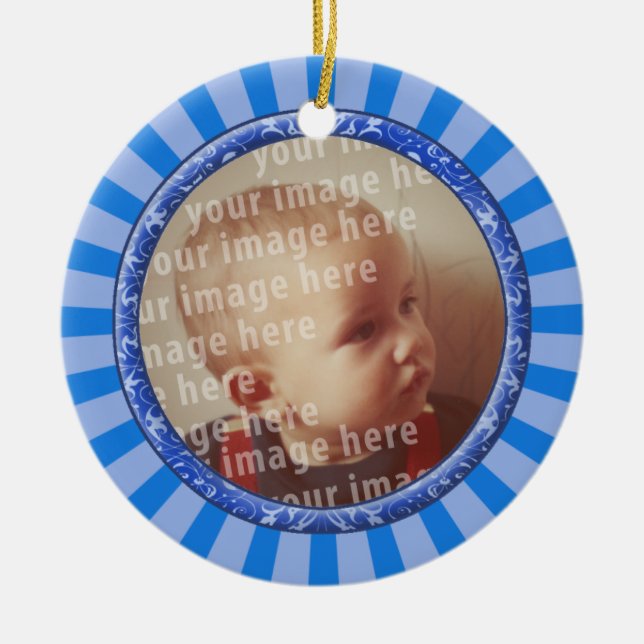 Stars Round Photo Frame Ceramic Tree Decoration (Front)