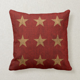 Stars Rustic Red and Natural Cushion