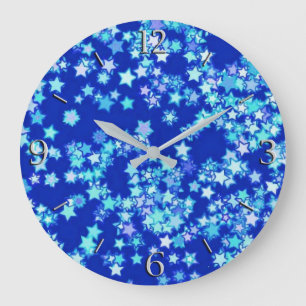 Stars, shades of pale blue against dark blue large clock