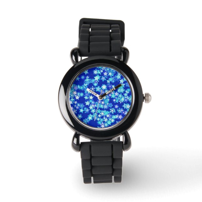 Stars, shades of pale blue against dark blue watch (Front)