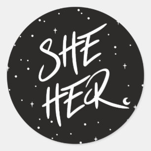 Stars She Her Pronouns Classic Round Sticker