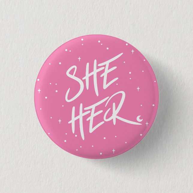Stars She/Her Pronouns in Pink 3 Cm Round Badge (Front)
