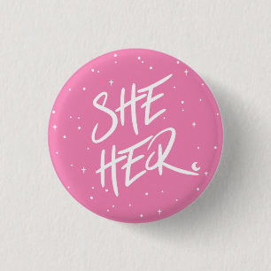 Stars She/Her Pronouns in Pink 3 Cm Round Badge