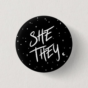 Stars She/They Pronouns 3 Cm Round Badge
