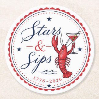 Stars & Sips America 250 Fourth of July Party Round Paper Coaster
