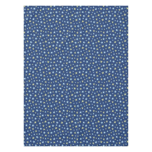 Stars Space Pattern Retro 1960s Geometric Blue Tablecloth (Front)