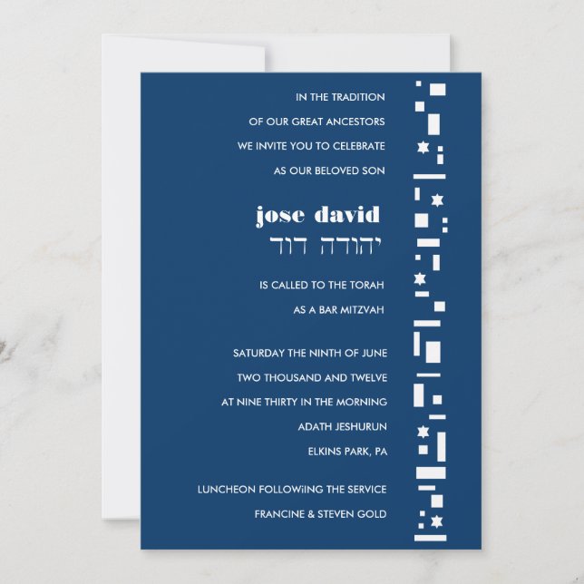 Stars & Squares Bar Bat Mitzvah Invitation (Front)