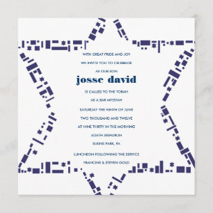 Stars & Squares Bar Bat Mitzvah Invitation Blue