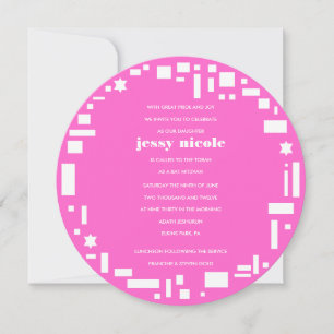 Stars & Squares Bar Bat Mitzvah Invitation Pink